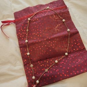 Tory Burch Long Pearl Logo Necklace